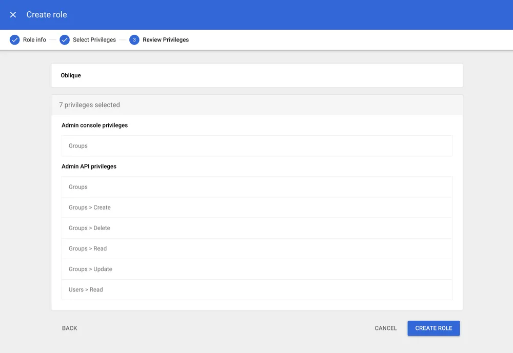 Google admin role privileges