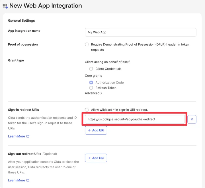 Okta OpenID Connect configuration