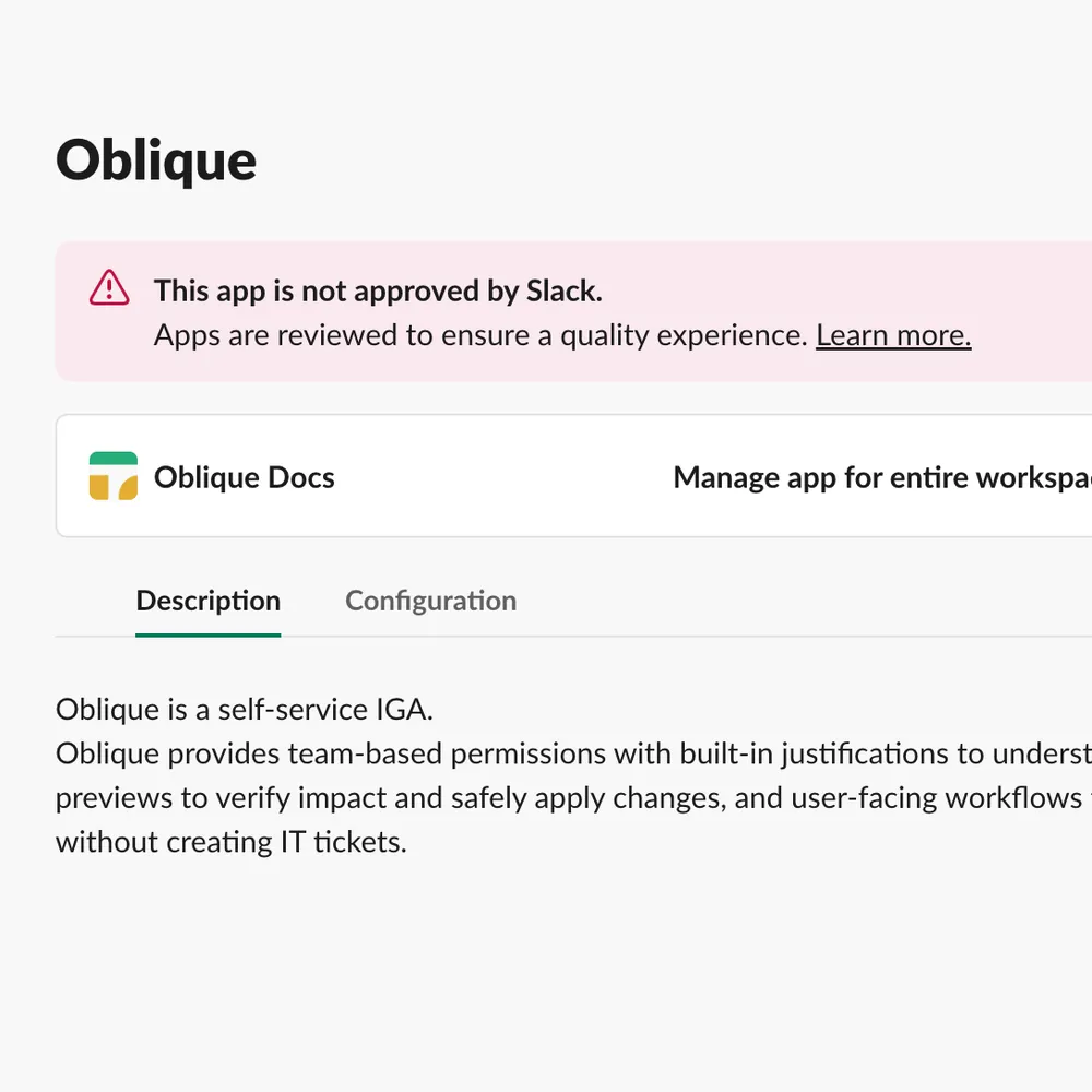 Slack workspace app listing