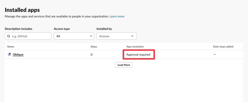 Slack workspace installed apps