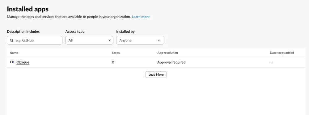 Slack workspace installed apps